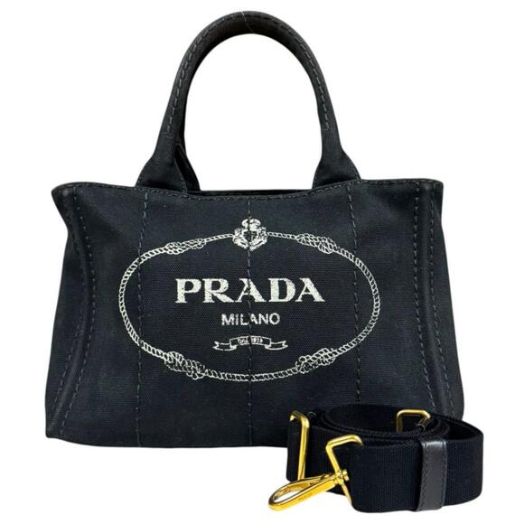 PRADA Handbags - Prada Canapa Shoulder Bag, Canvas IBG439, Black, Women's, PRADA 2-way